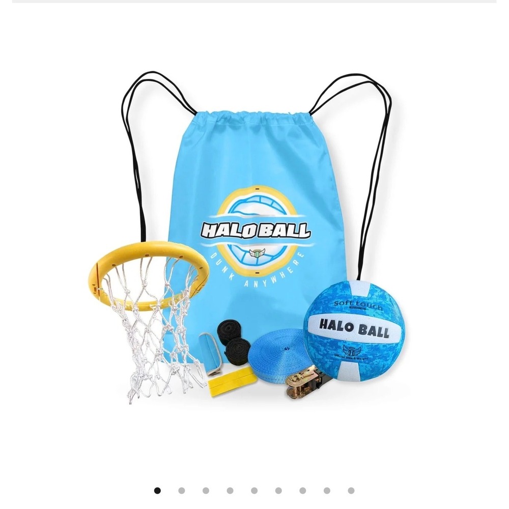 Halo Ball Portable Basketball Game Set with Rim Ball Straps and Carry Bag Blue
